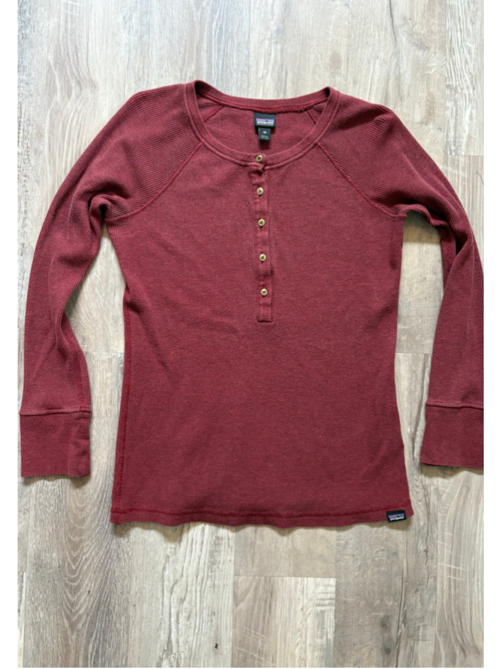 Patagonia Waffle Knit Henley Top Women's XS Organic Cotton Burgundy Red